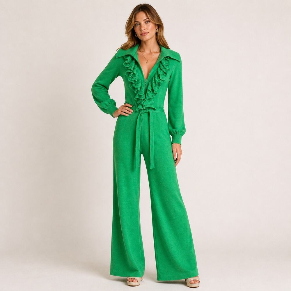 Vintage 1970s  CRISSA Linea Italian Disco Jumpsuit Bell Bottom M Repair Costume